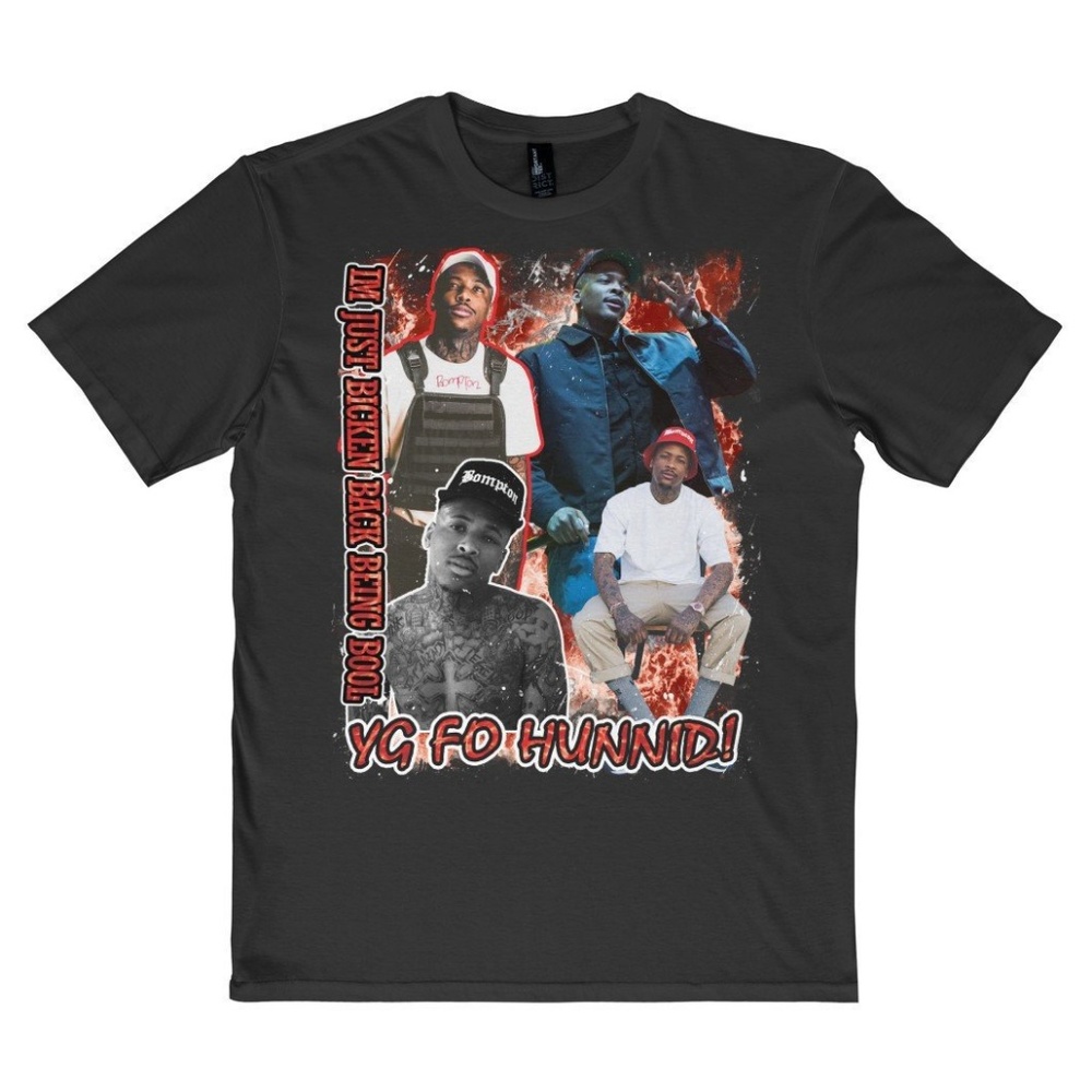 Vintage Style Black YG 4Hunnid Rap Tee